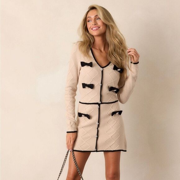 NWT Firelight Lane Beige Knit Embellished Mini Skirt - Picture 4 of 8